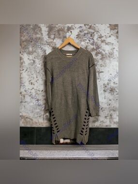 Dex Women’s Long Sweater Dress Gray with Black Lace up Side Pattern Size Small